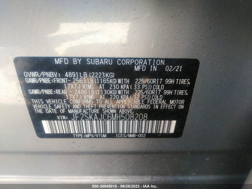 2021 SUBARU FORESTER PREMIUM - JF2SKAJC6MH508208