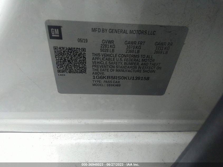 2019 CADILLAC CT6 LUXURY 1G6KB5RS0KU139158