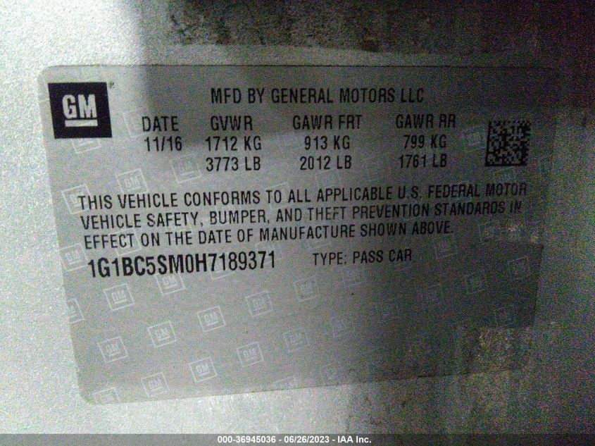 2017 CHEVROLET CRUZE LS - 1G1BC5SM0H7189371