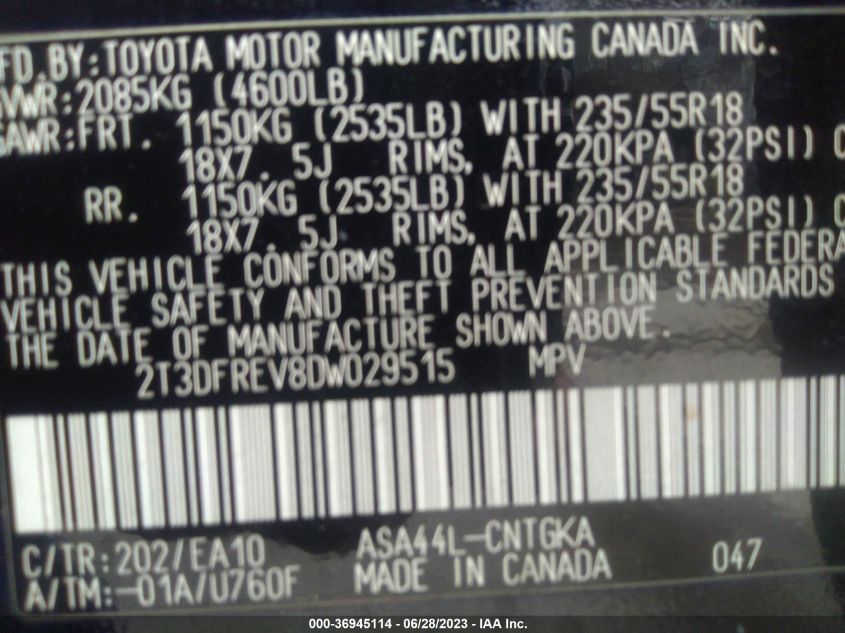 2013 TOYOTA RAV4 LIMITED - 2T3DFREV8DW029515