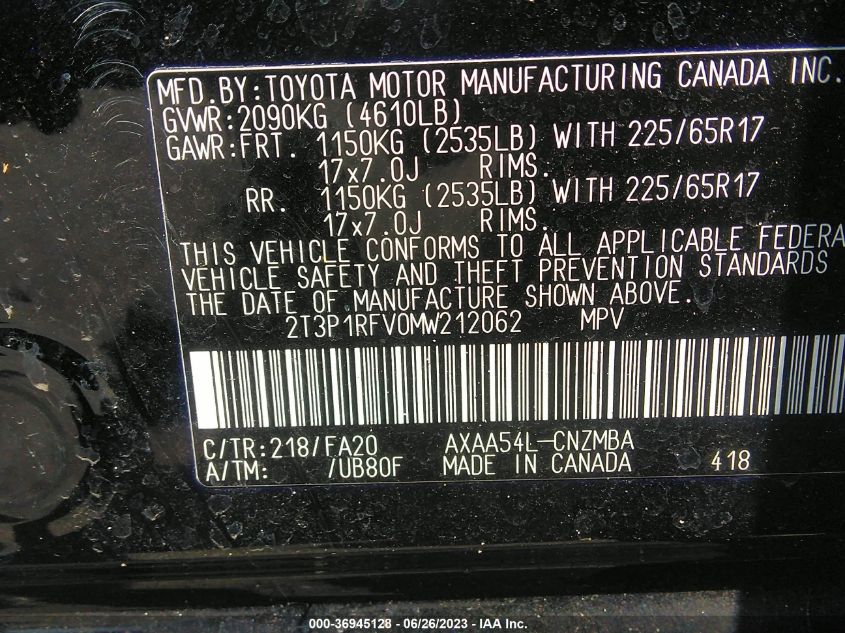 2021 TOYOTA RAV4 XLE - 2T3P1RFV0MW212062