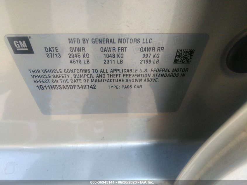 2013 CHEVROLET MALIBU LTZ - 1G11H5SA5DF340742