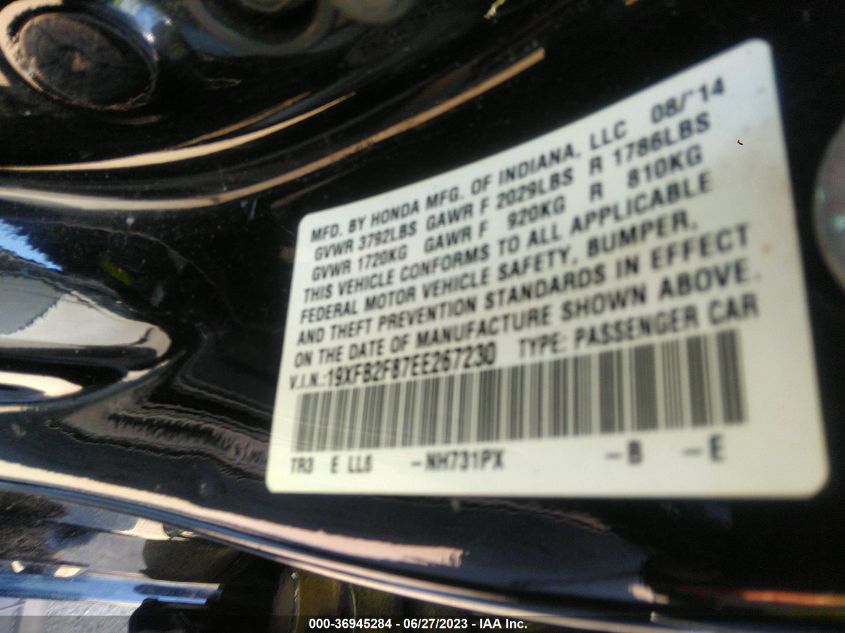 2014 HONDA CIVIC SEDAN EX - 19XFB2F87EE267230