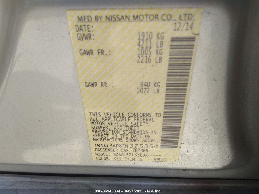2015 NISSAN ALTIMA 2.5 - 1N4AL3AP8FN375354