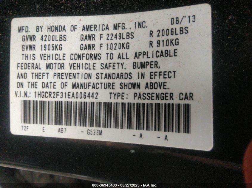 2014 HONDA ACCORD SEDAN LX - 1HGCR2F31EA006442