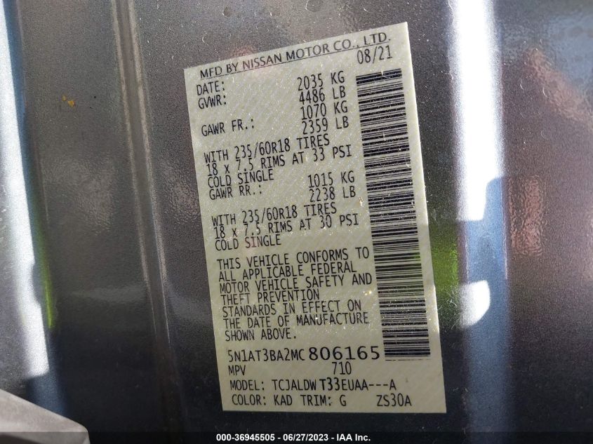 2021 NISSAN ROGUE SV - 5N1AT3BA2MC806165