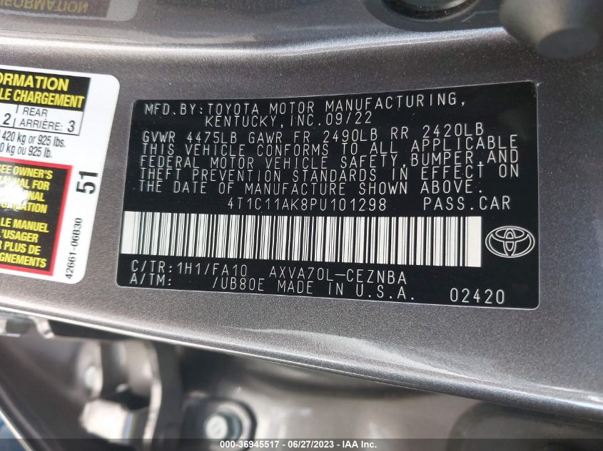 2023 TOYOTA CAMRY LE - 4T1C11AK8PU101298