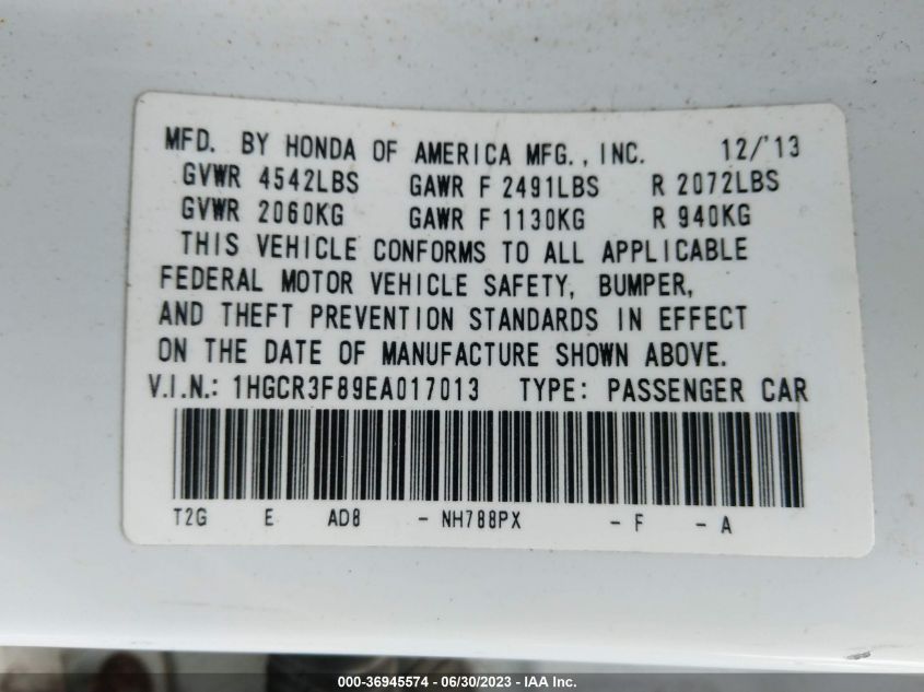 2014 HONDA ACCORD SEDAN EX-L - 1HGCR3F89EA017013