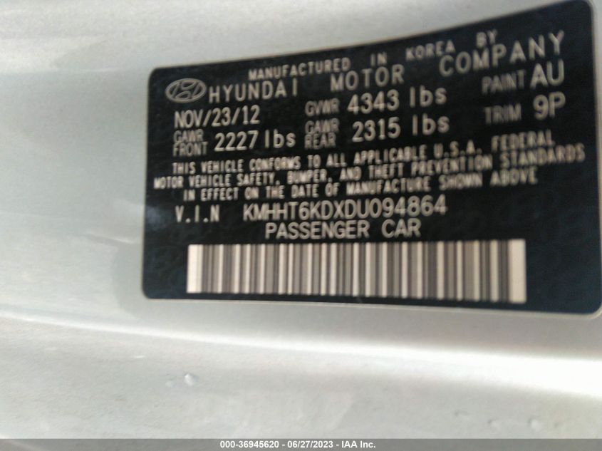 2013 HYUNDAI GENESIS COUPE 2.0T PREMIUM KMHHT6KDXDU094864