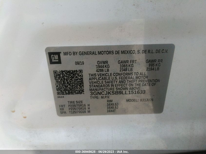 2020 CHEVROLET TRAX LS - 3GNCJKSB9LL151633