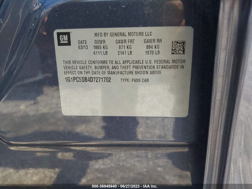2013 CHEVROLET CRUZE 1LT - 1G1PC5SB4D7271702