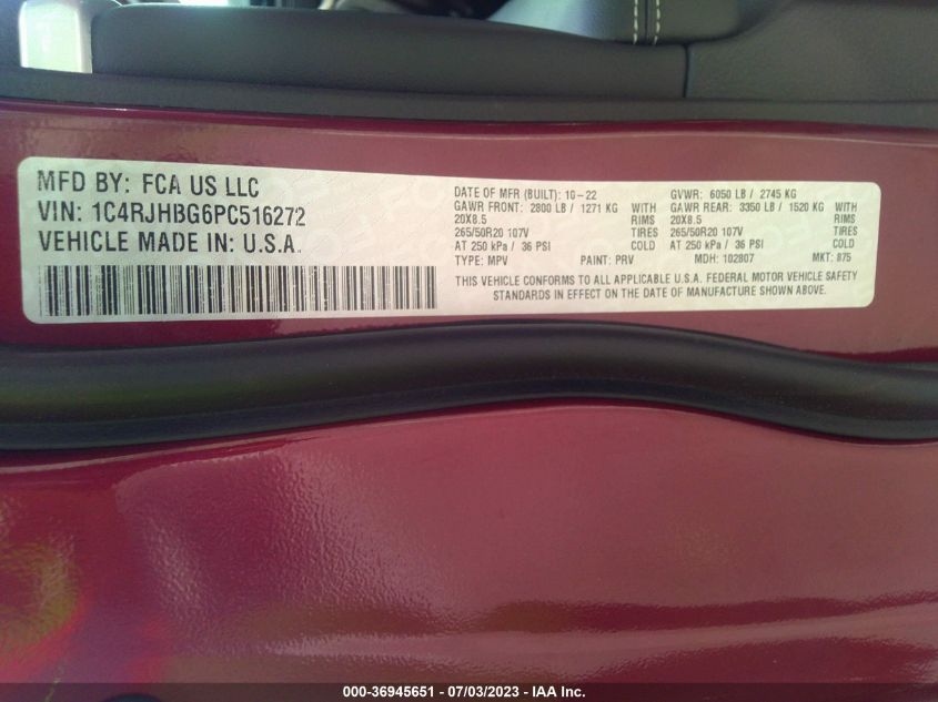 2023 JEEP GRAND CHEROKEE LIMITED - 1C4RJHBG6PC516272
