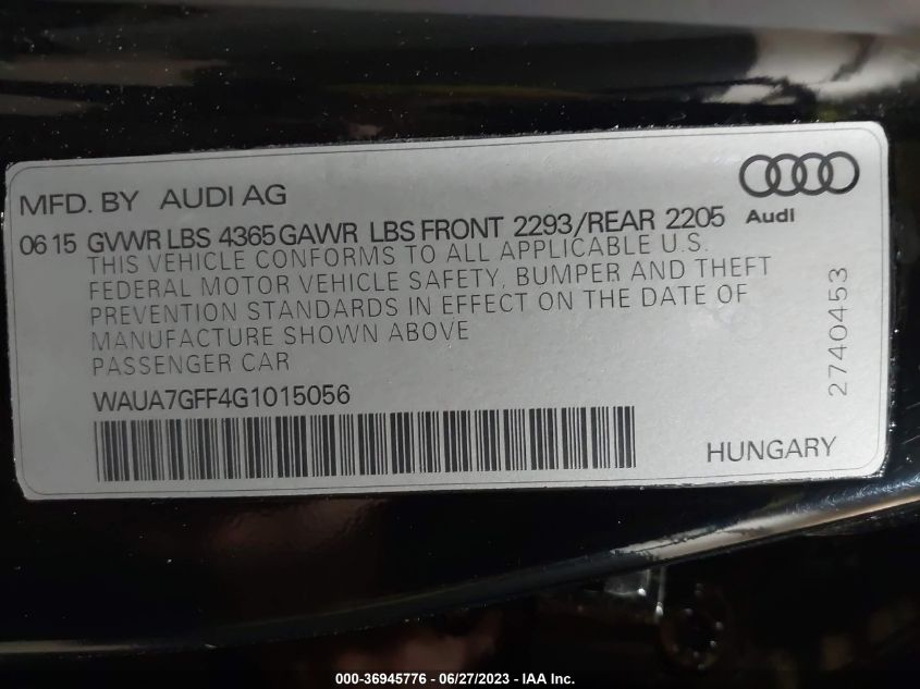2016 AUDI A3 1.8T PREMIUM - WAUA7GFF4G1015056