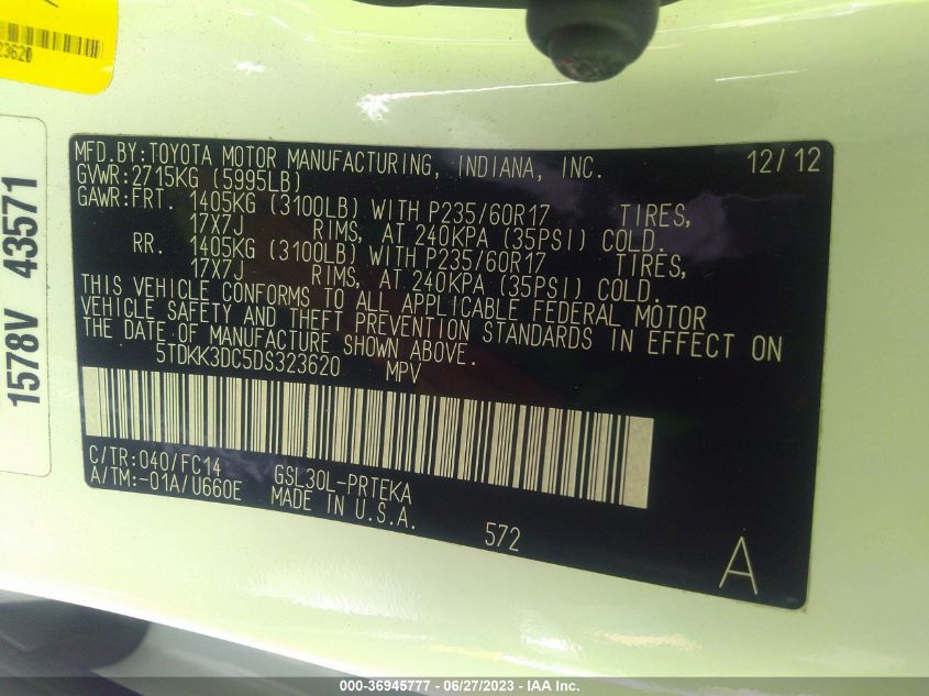 2013 TOYOTA SIENNA LE - 5TDKK3DC5DS323620