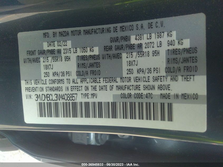 2022 MAZDA CX-30 2.5 S CARBON EDITION - 3MVDMBCL3NM408857