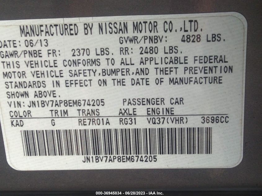 2014 INFINITI Q50 PREMIUM - JN1BV7AP8EM674205