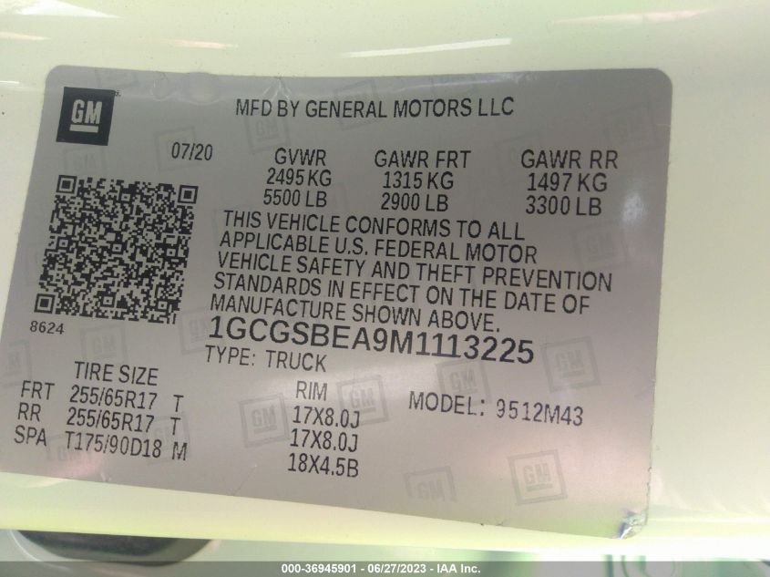 2021 CHEVROLET COLORADO 2WD WORK TRUCK - 1GCGSBEA9M1113225