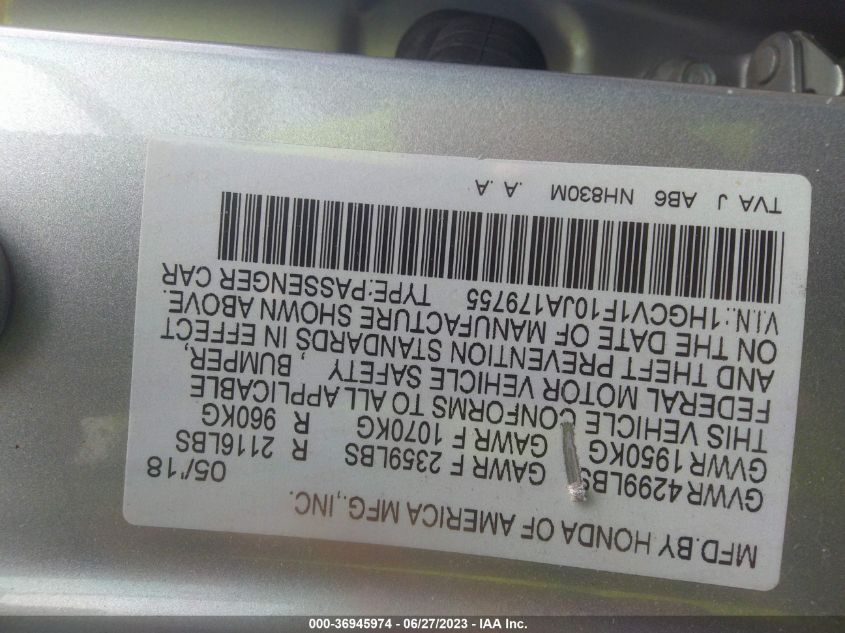 2018 HONDA ACCORD SEDAN LX 1.5T - 1HGCV1F10JA179755
