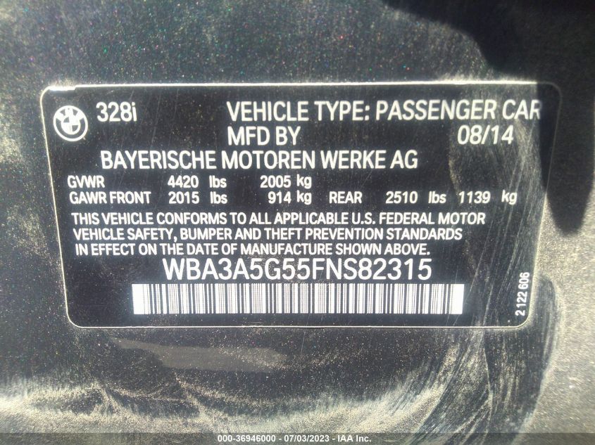 2015 BMW 3 SERIES 328I - WBA3A5G55FNS82315