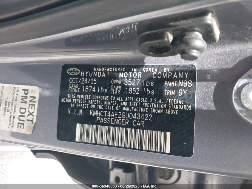 2016 HYUNDAI ACCENT SE - KMHCT4AE2GU043422