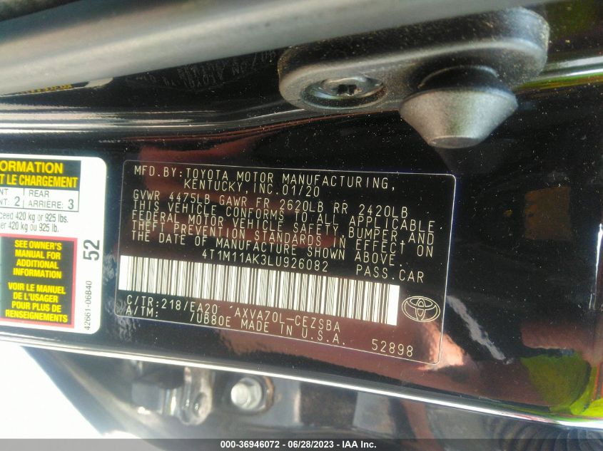 2020 TOYOTA CAMRY SE - 4T1M11AK3LU926082