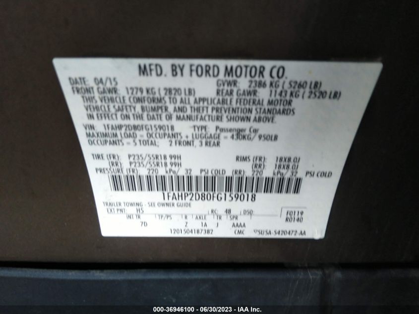 2015 FORD TAURUS SE - 1FAHP2D80FG159018