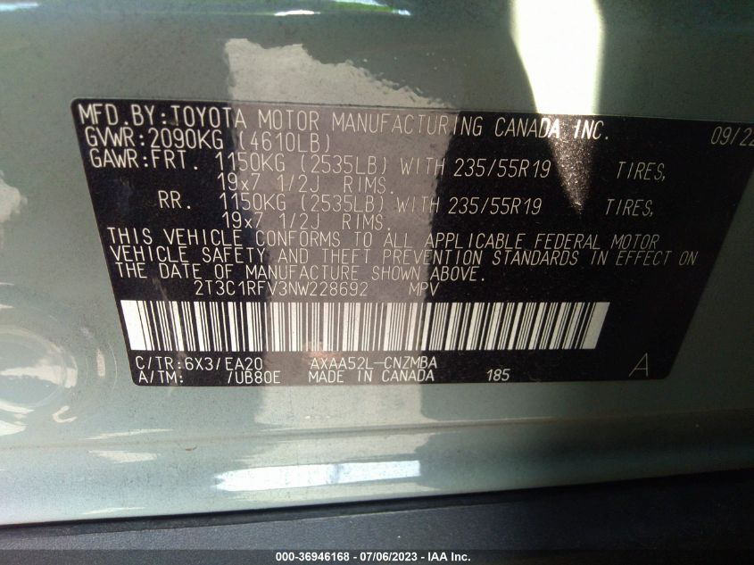 2022 TOYOTA RAV4 XLE PREMIUM - 2T3C1RFV3NW228692