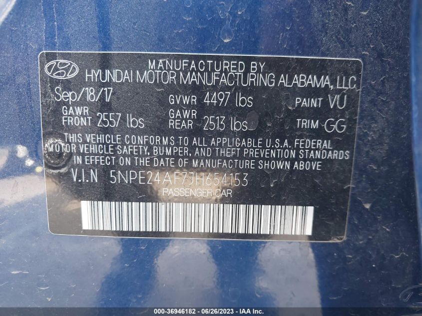 2018 HYUNDAI SONATA SE - 5NPE24AF7JH654153