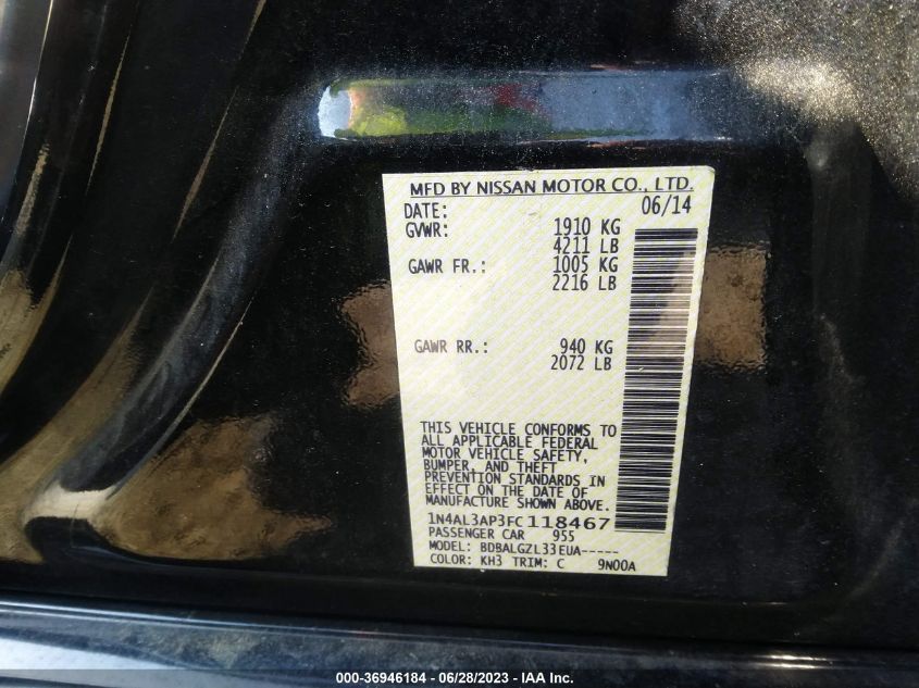 2015 NISSAN ALTIMA 2.5/S/SV/SL - 1N4AL3AP3FC118467