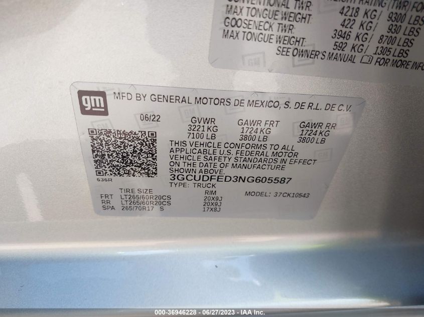 2022 CHEVROLET SILVERADO 1500 LT TRAIL BOSS - 3GCUDFED3NG605587