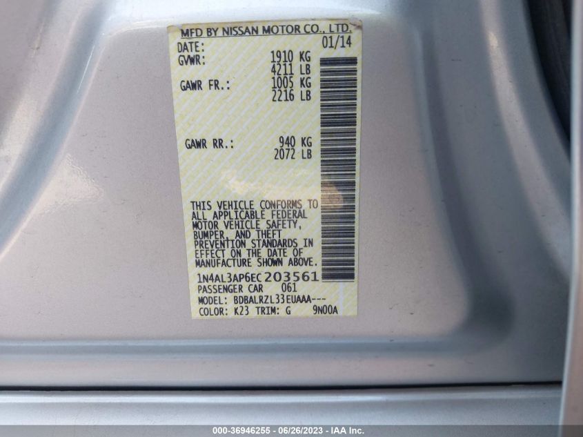 2014 NISSAN ALTIMA 2.5 - 1N4AL3AP6EC203561