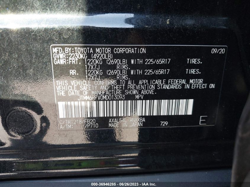 2021 TOYOTA RAV4 HYBRID LE - JTMM6RFV0MD013093