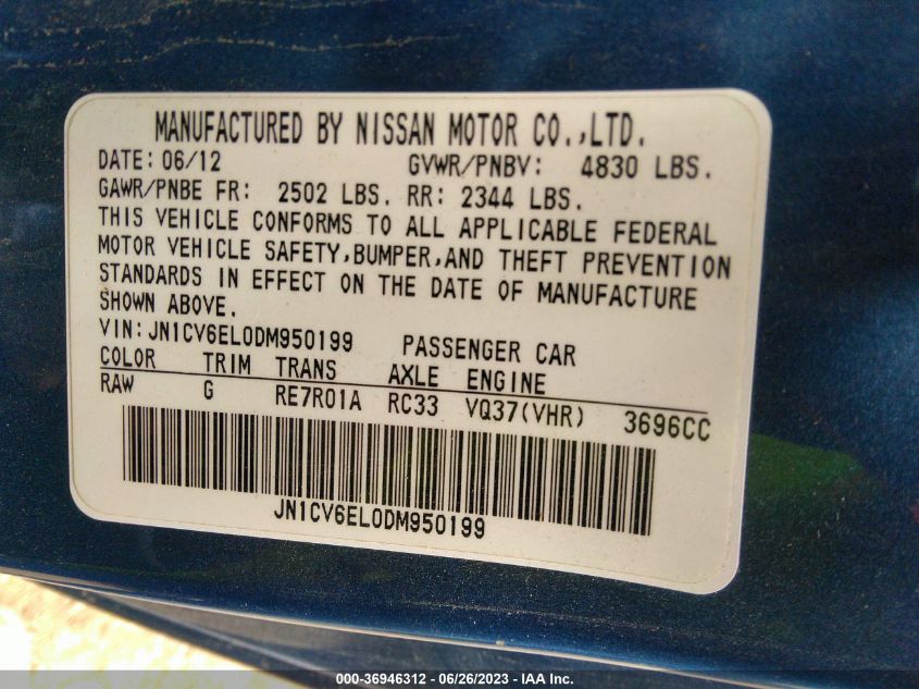 2013 INFINITI G37 COUPE X - JN1CV6EL0DM950199