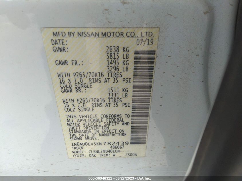2019 NISSAN FRONTIER SV - 1N6AD0EV5KN782439