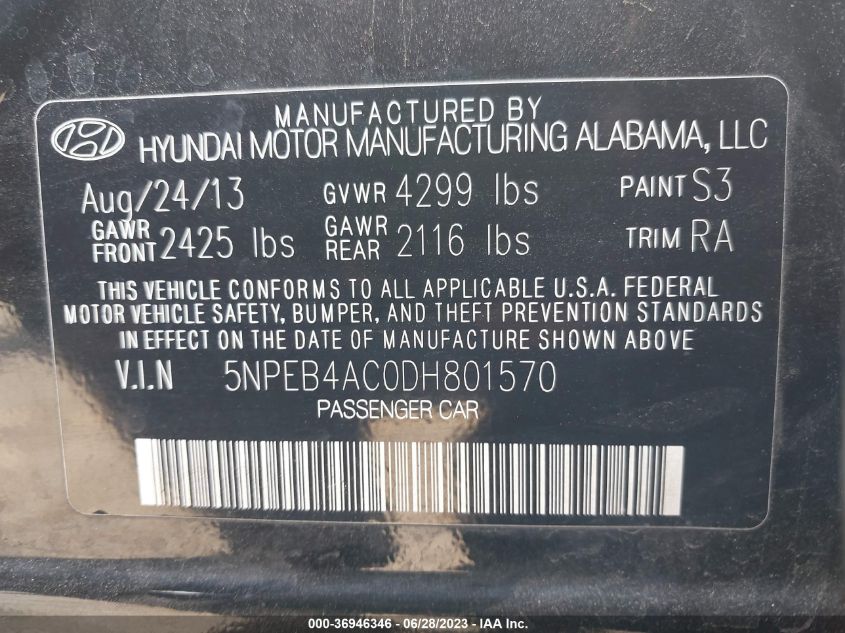 2013 HYUNDAI SONATA GLS - 5NPEB4AC0DH801570