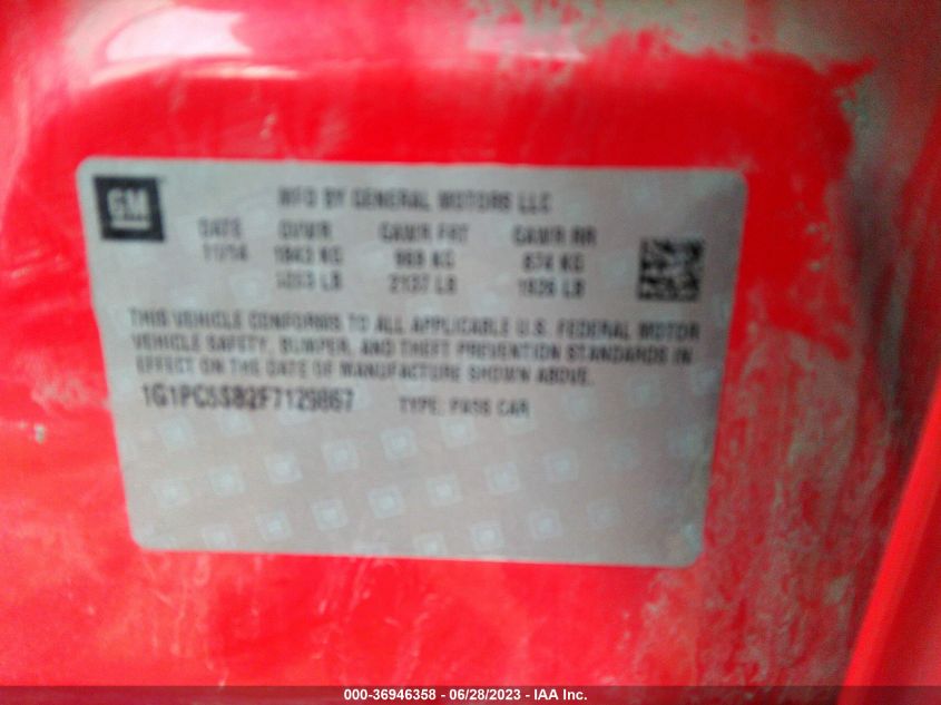 2015 CHEVROLET CRUZE LT - 1G1PC5SB2F7129867
