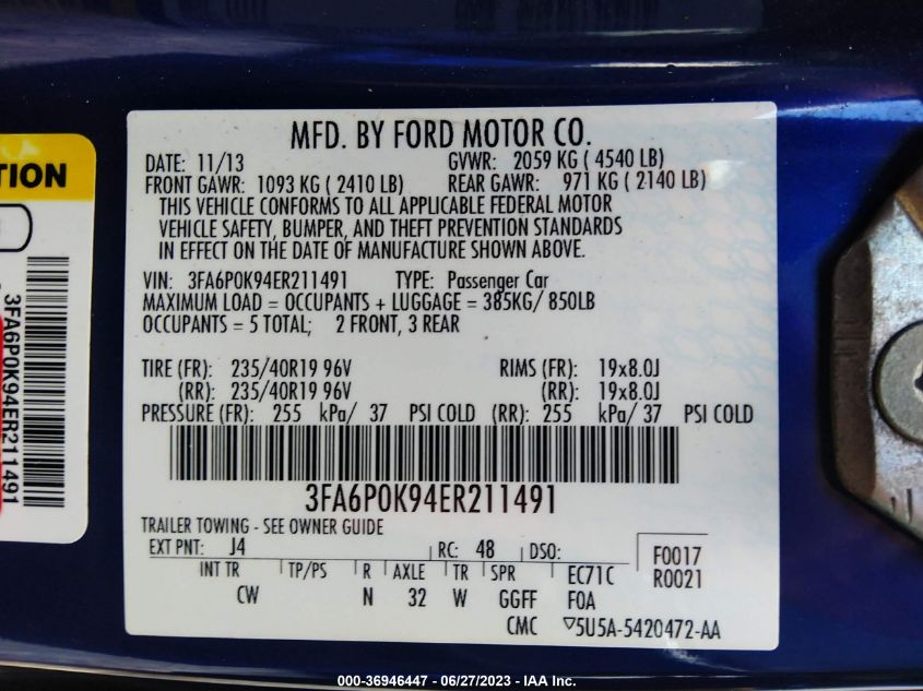 2014 FORD FUSION TITANIUM - 3FA6P0K94ER211491
