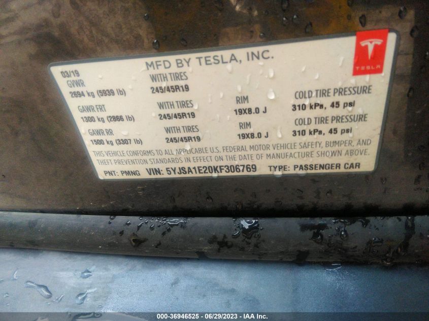 2019 TESLA MODEL S - 5YJSA1E20KF306769