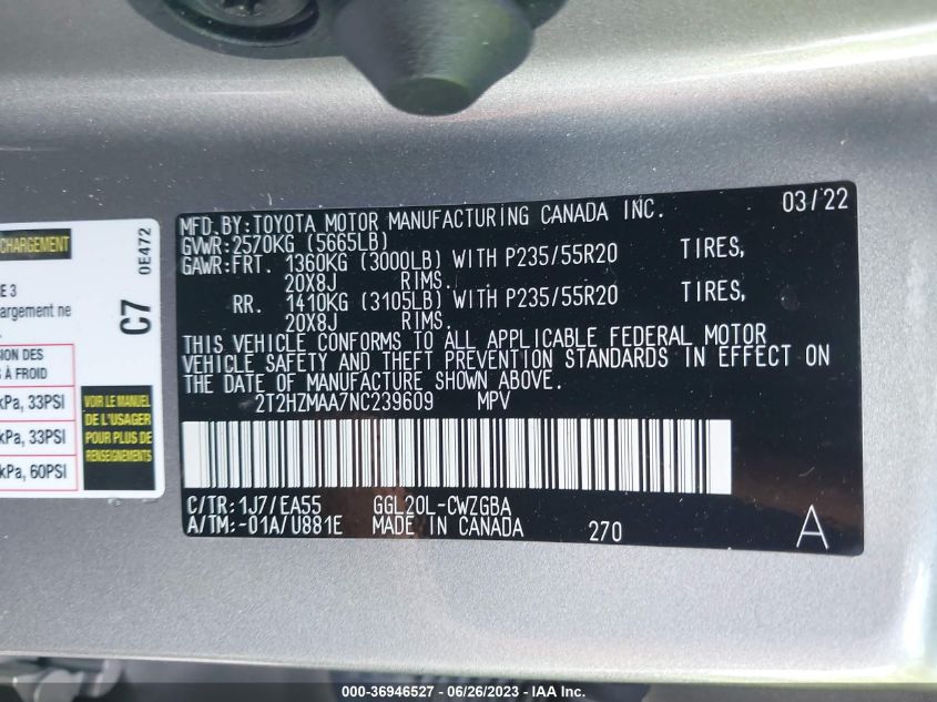 2022 LEXUS RX 350 - 2T2HZMAA7NC239609