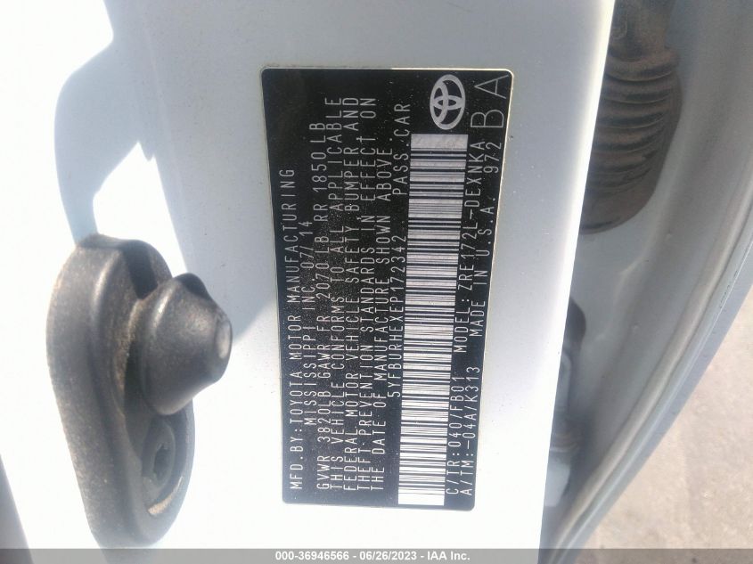 2014 TOYOTA COROLLA LE - 5YFBURHEXEP172342
