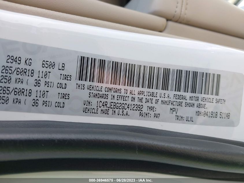 2016 JEEP GRAND CHEROKEE LIMITED - 1C4RJEBG2GC412392