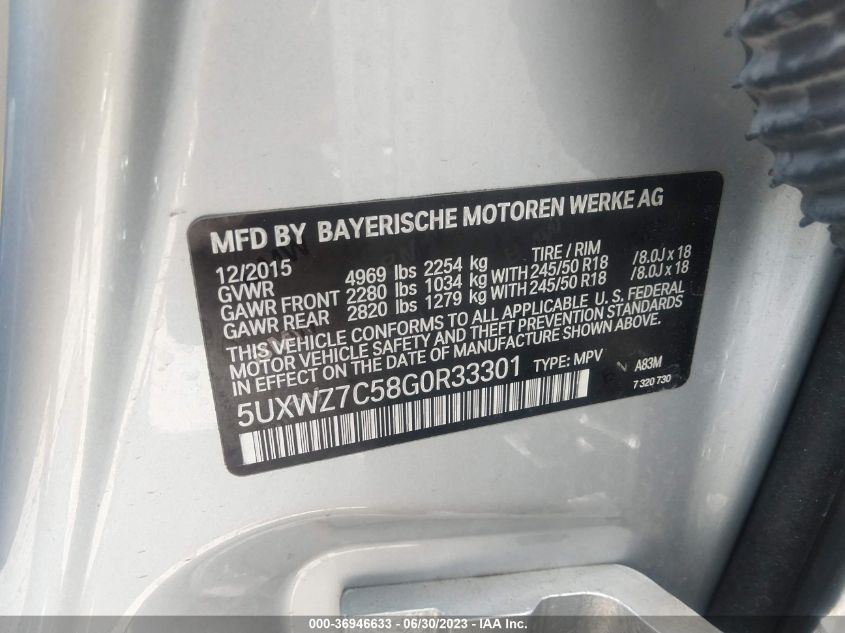 5UXWZ7C58G0R33301 2016 BMW X3, photo no. 9