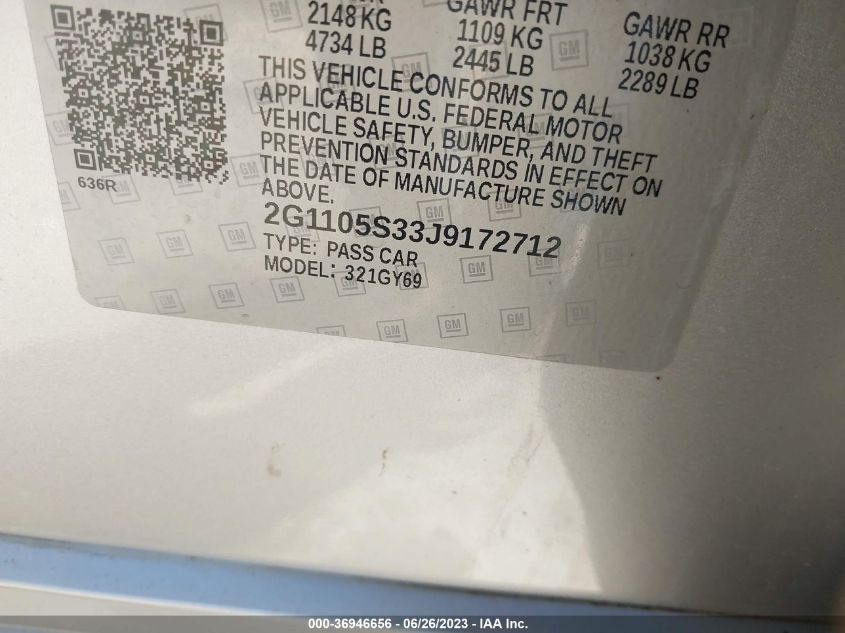 2018 CHEVROLET IMPALA LT - 2G1105S33J9172712