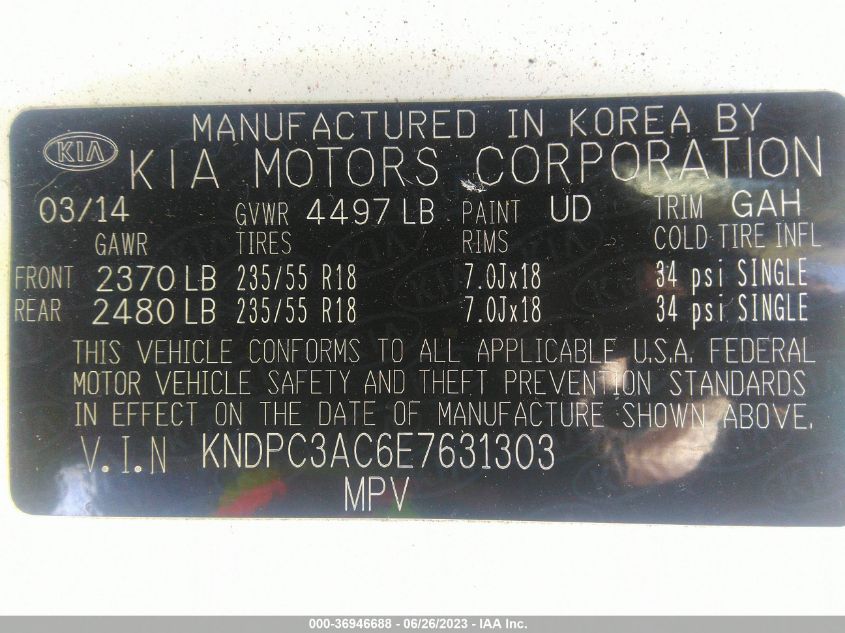 2014 KIA SPORTAGE EX - KNDPC3AC6E7631303