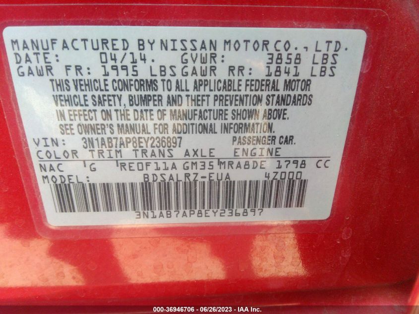 2014 NISSAN SENTRA SR - 3N1AB7AP8EY236897