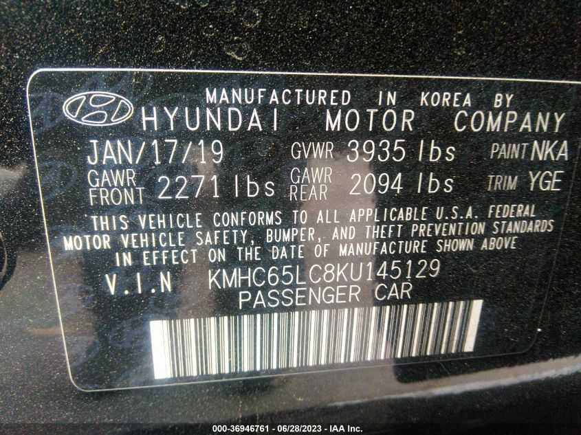 2019 HYUNDAI IONIQ HYBRID BLUE - KMHC65LC8KU145129