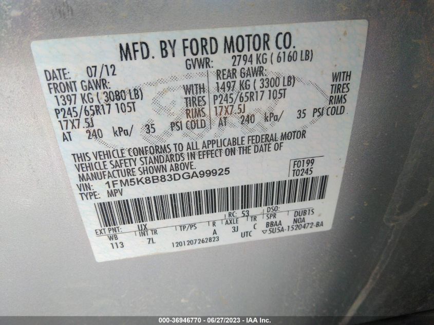 2013 FORD EXPLORER BASE - 1FM5K8B83DGA99925