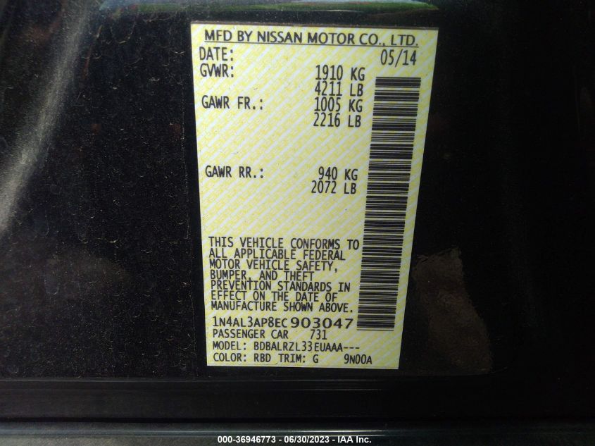 2014 NISSAN ALTIMA 2.5 - 1N4AL3AP8EC903047