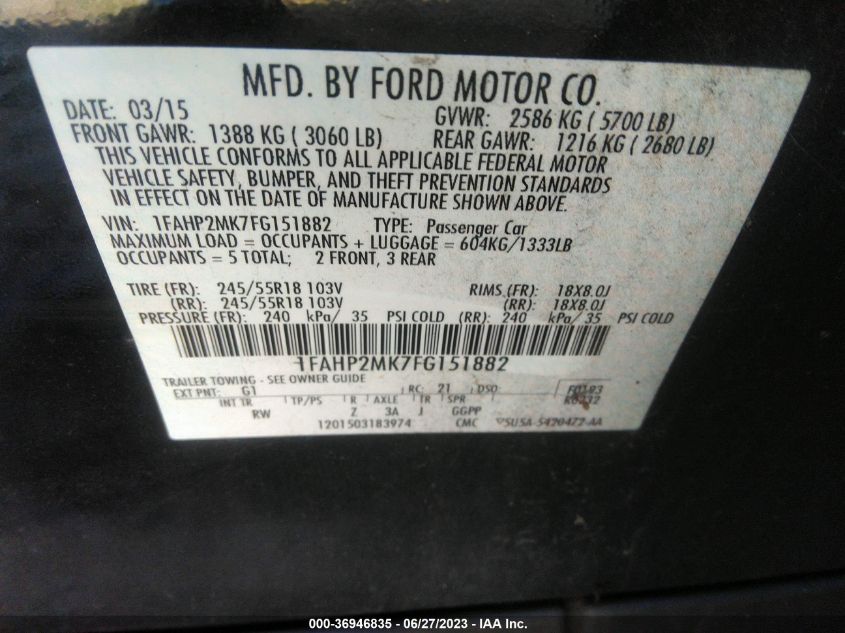 2015 FORD SEDAN POLICE INTERCEPTOR 1FAHP2MK7FG151882