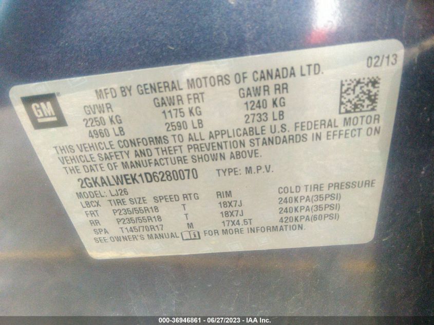2013 GMC TERRAIN SLT - 2GKALWEK1D6280070